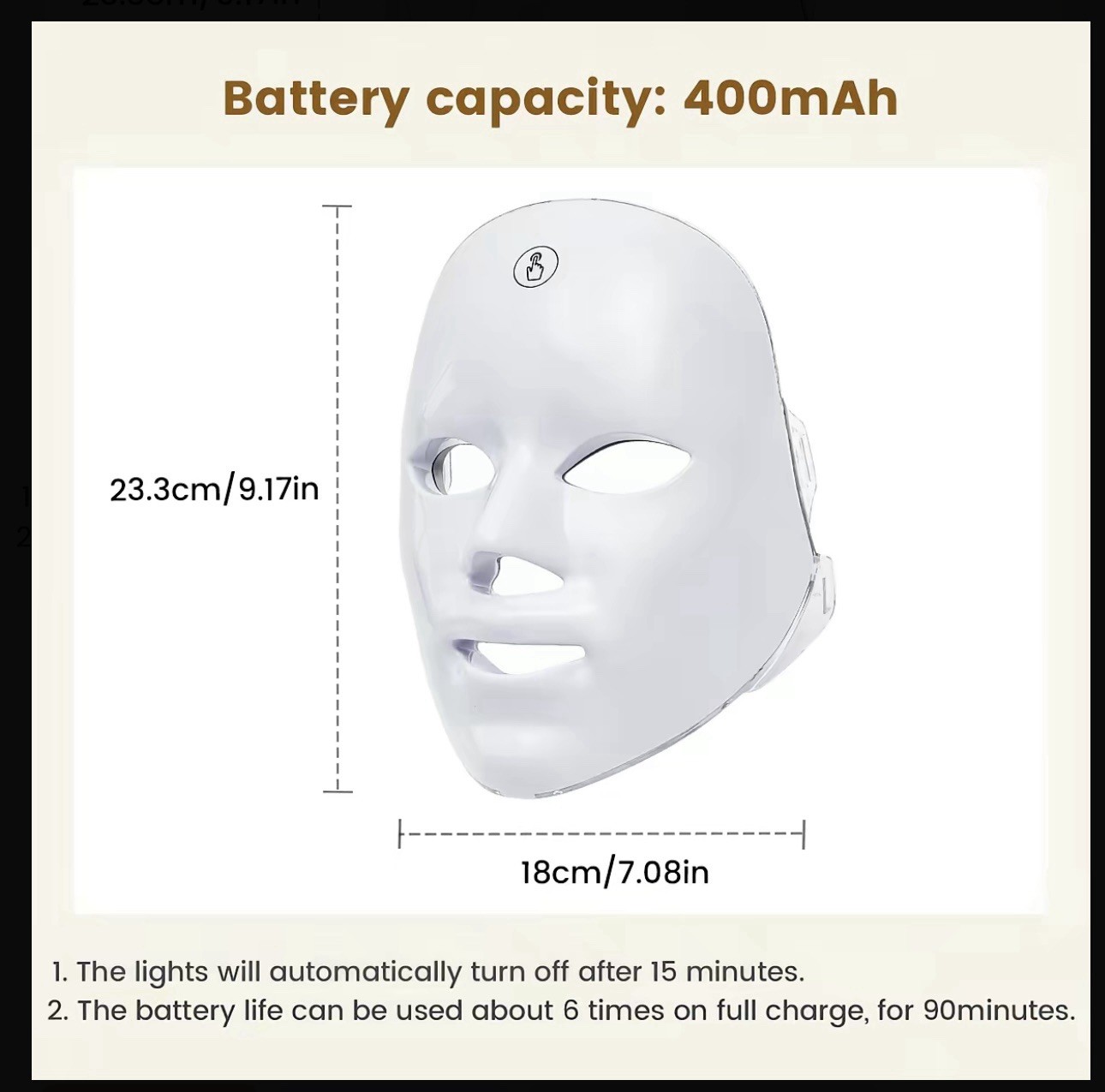 7-Setting LED Red Light Therapy Face Mask, Adjustable, Timer, Rechargeable USB