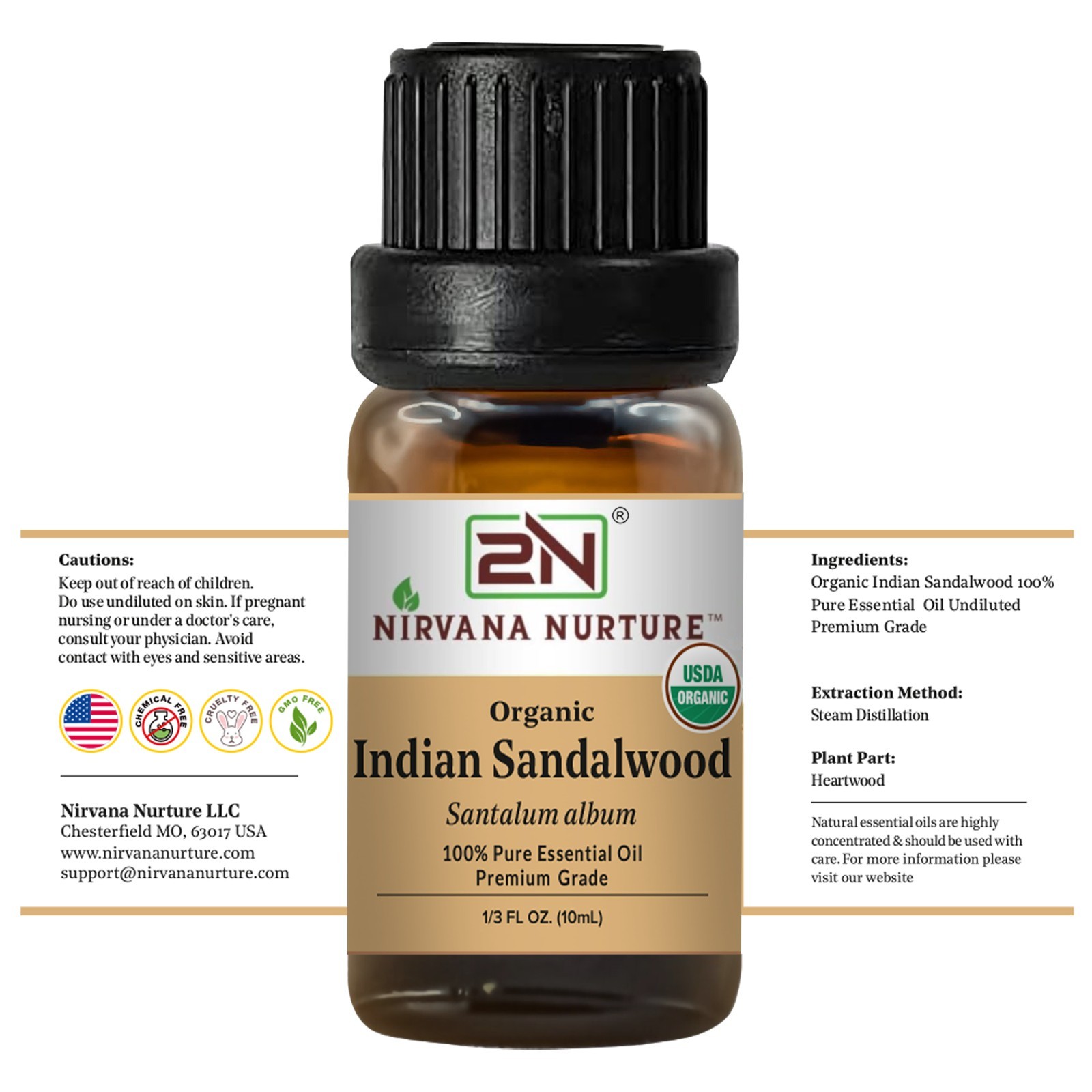 Organic Sandalwood Essential Oil USDA Certified 100% Pure Therapeutic Grade