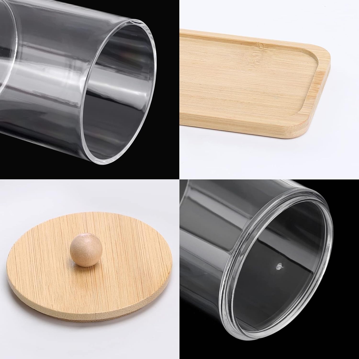 Sophisticated 10 Oz Clear Bathroom Organizers – 3 Pack with Dust-Proof Wood Lids