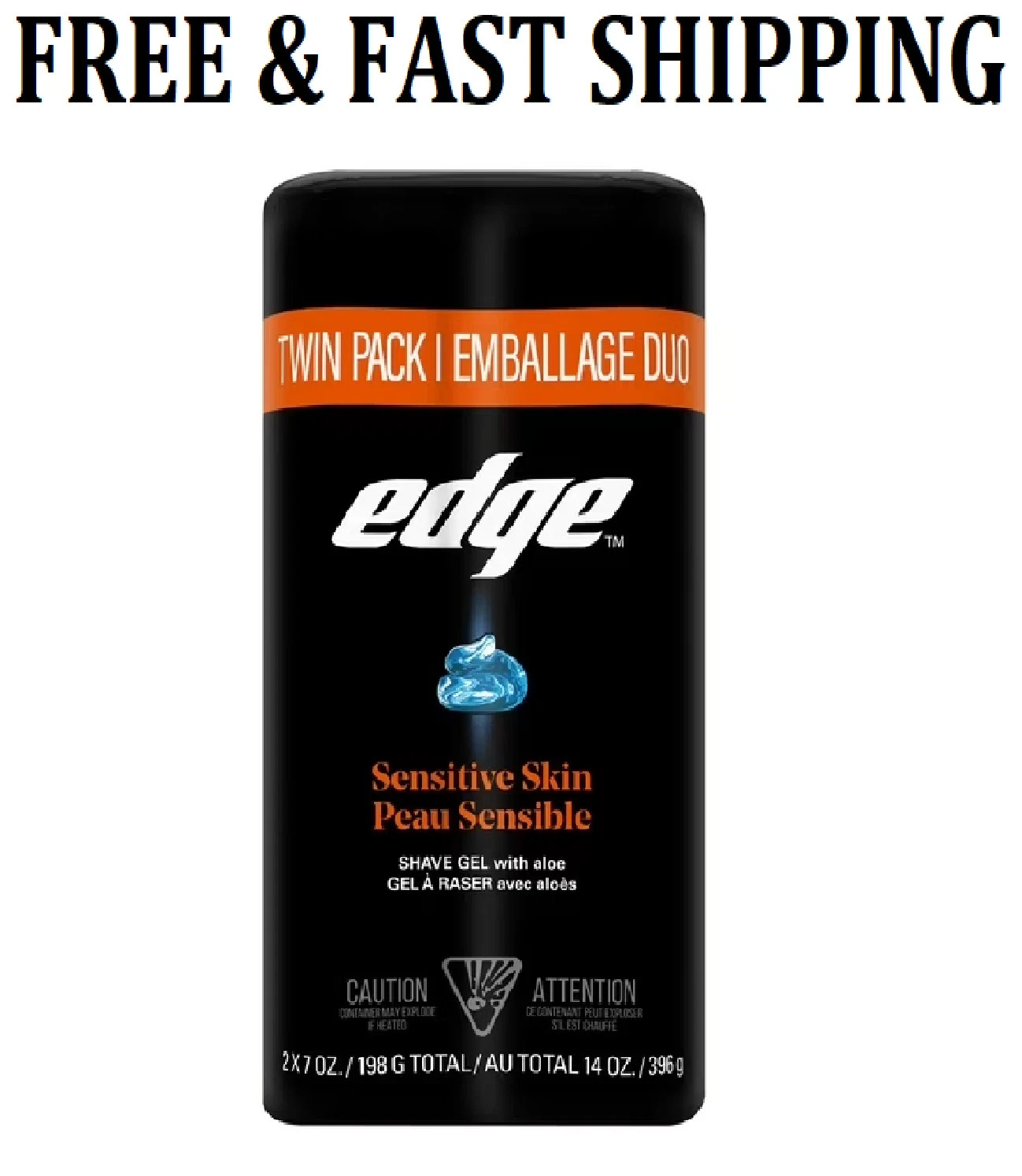 Edge Sensitive Skin Shave Gel for Men with Aloe, Twin Pack, Unscented, 14 oz
