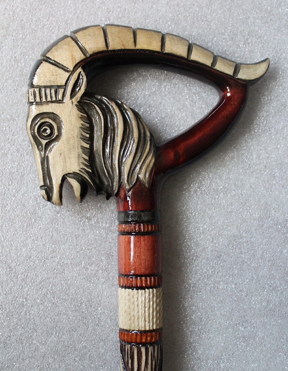 MOUNTAIN GOAT WALKING STICK 36″ Gorgeous Hand Carved Wooden Linden Cane Ukraine