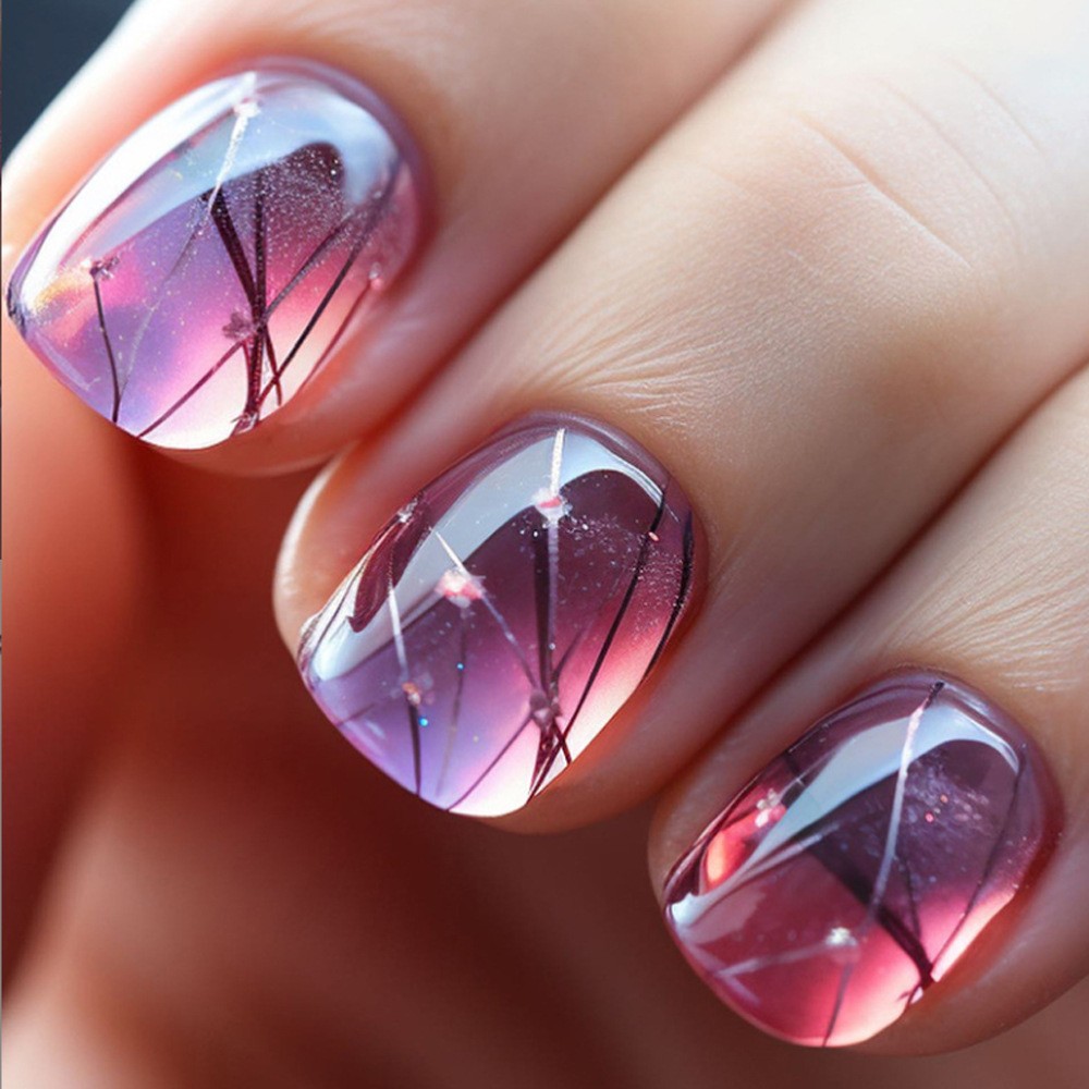 24 Pcs Acrylic Press on Nails – Glueless False Nails with Gel Glue, Full Set