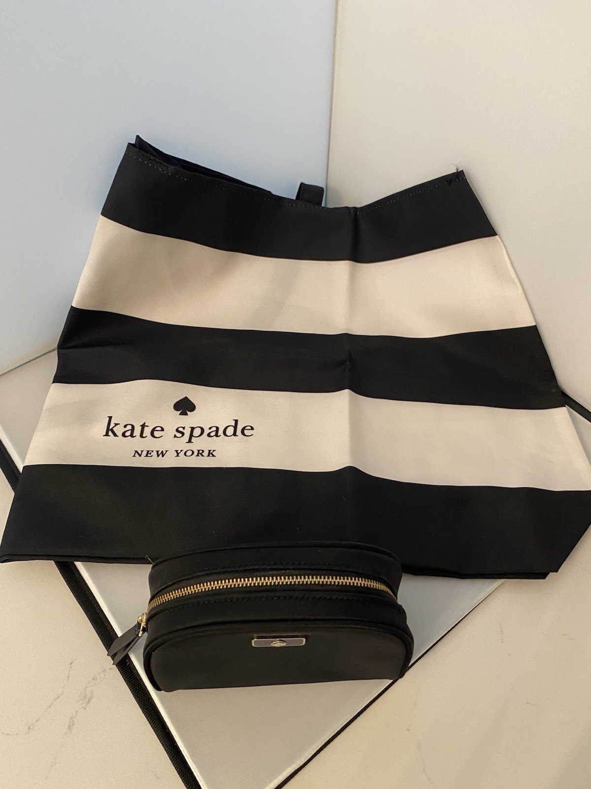 NWOT Kate spade new york tote and Cosmetic Makeup Bag, black/white, canvas,nylon