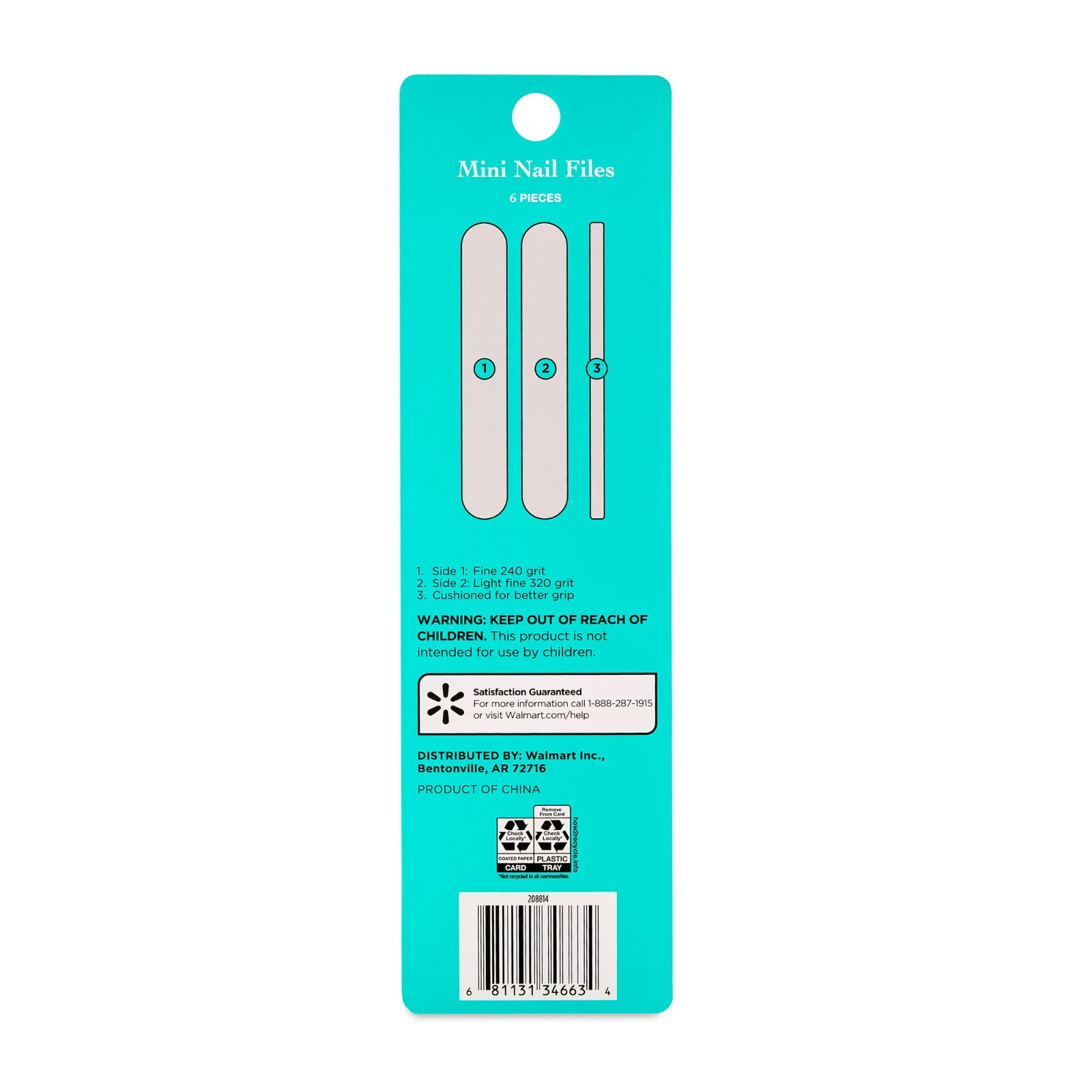 Equate Mini Nail Files, 6 Count, New