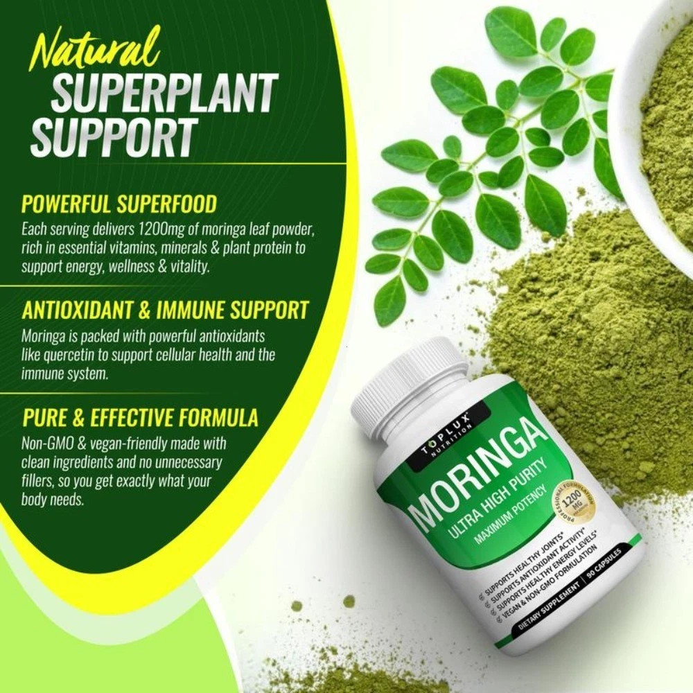 Toplux Moringa Capsules 1200mg–Pure Moringa Powder High Potency Leaf Extract