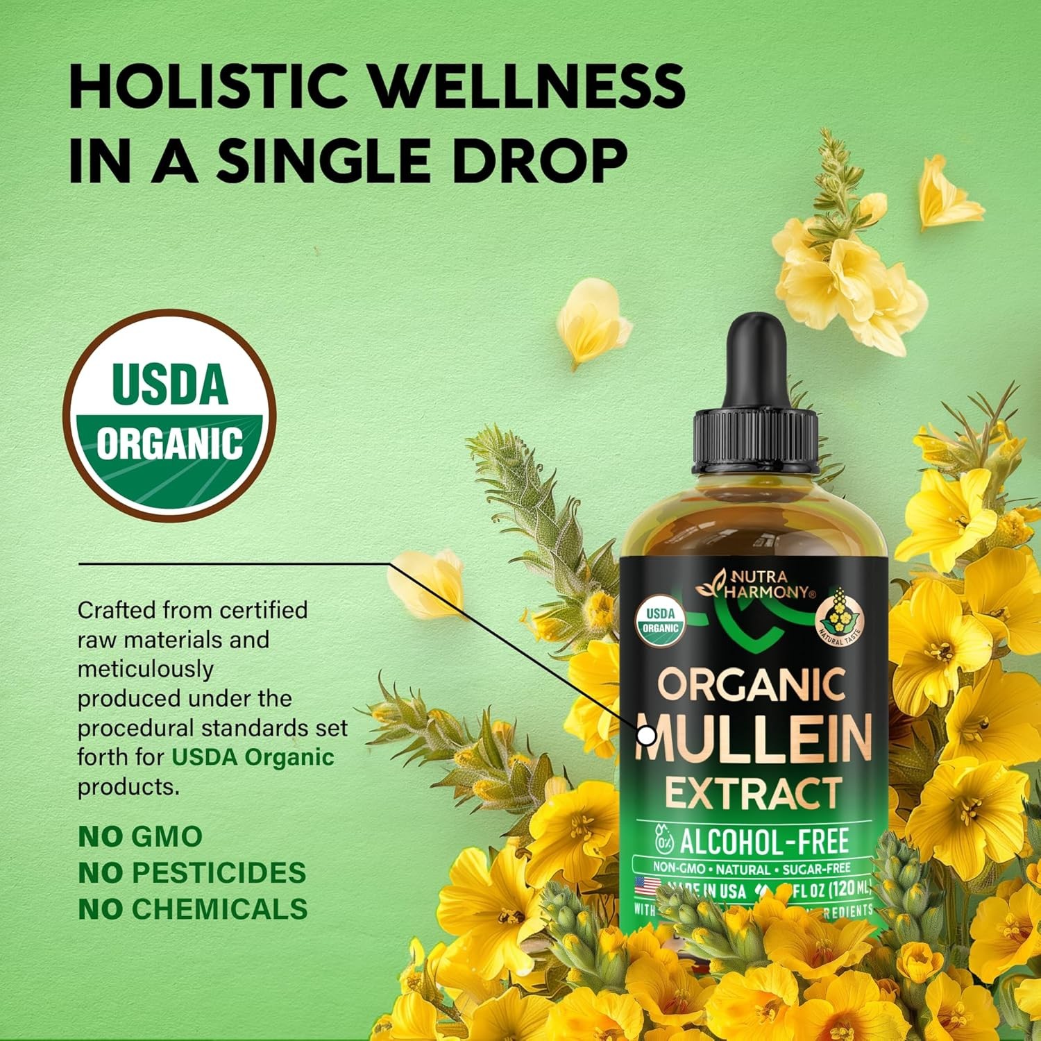 Mullein Drops for Lungs – USDA Organic Liquid – Mullein Leaf Extract Supplement