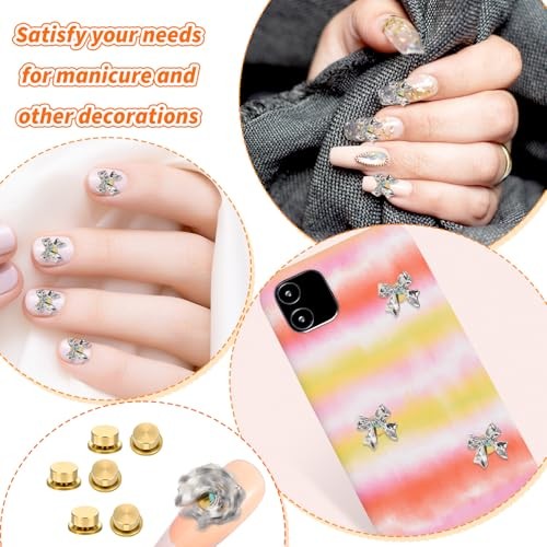 30 PCS Rotating Nail Charms Nail Art Rotating Charm Bearing for Nails Art gold
