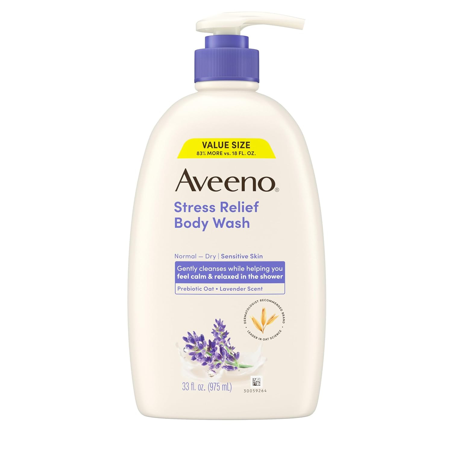Aveeno Stress Relief Body Wash, Lavender Scent with Nourishing Prebiotic Oat, Se