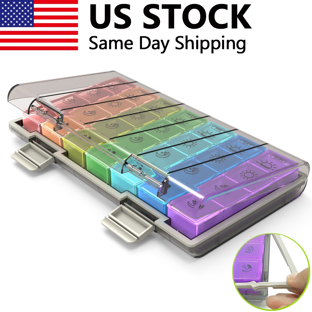 7 Day Pill Organiser Moisture-Proof Dust-Proof Large Weekly Pill Box for Fish US