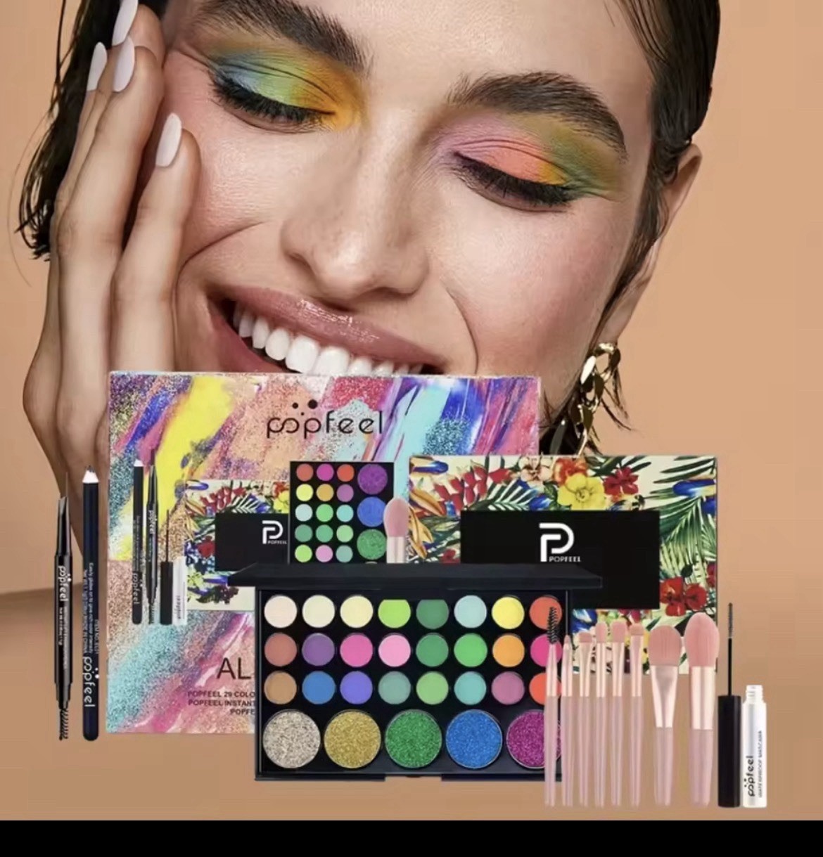 POPFEEL Makeup Set Kit: Eyeshadow, Brushes, Eyeliner, Lashes & Lip Gloss