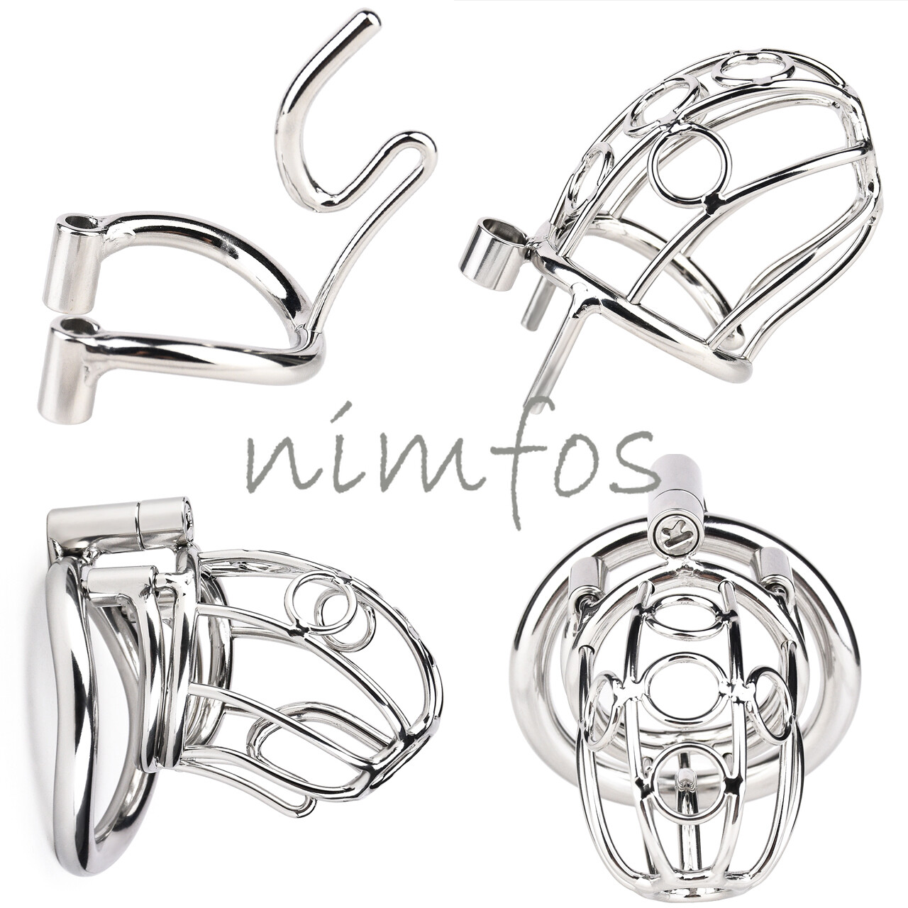 Metal PA Chastity Cage Men with PA Steel Penetration Curved Ring Chastity Device