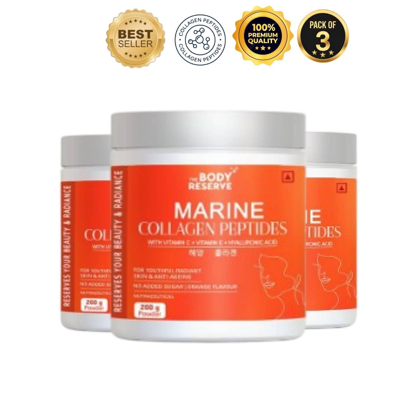 Body Reserve Marine Collagen 200g Pack of 3 Skin Hair Nails Support