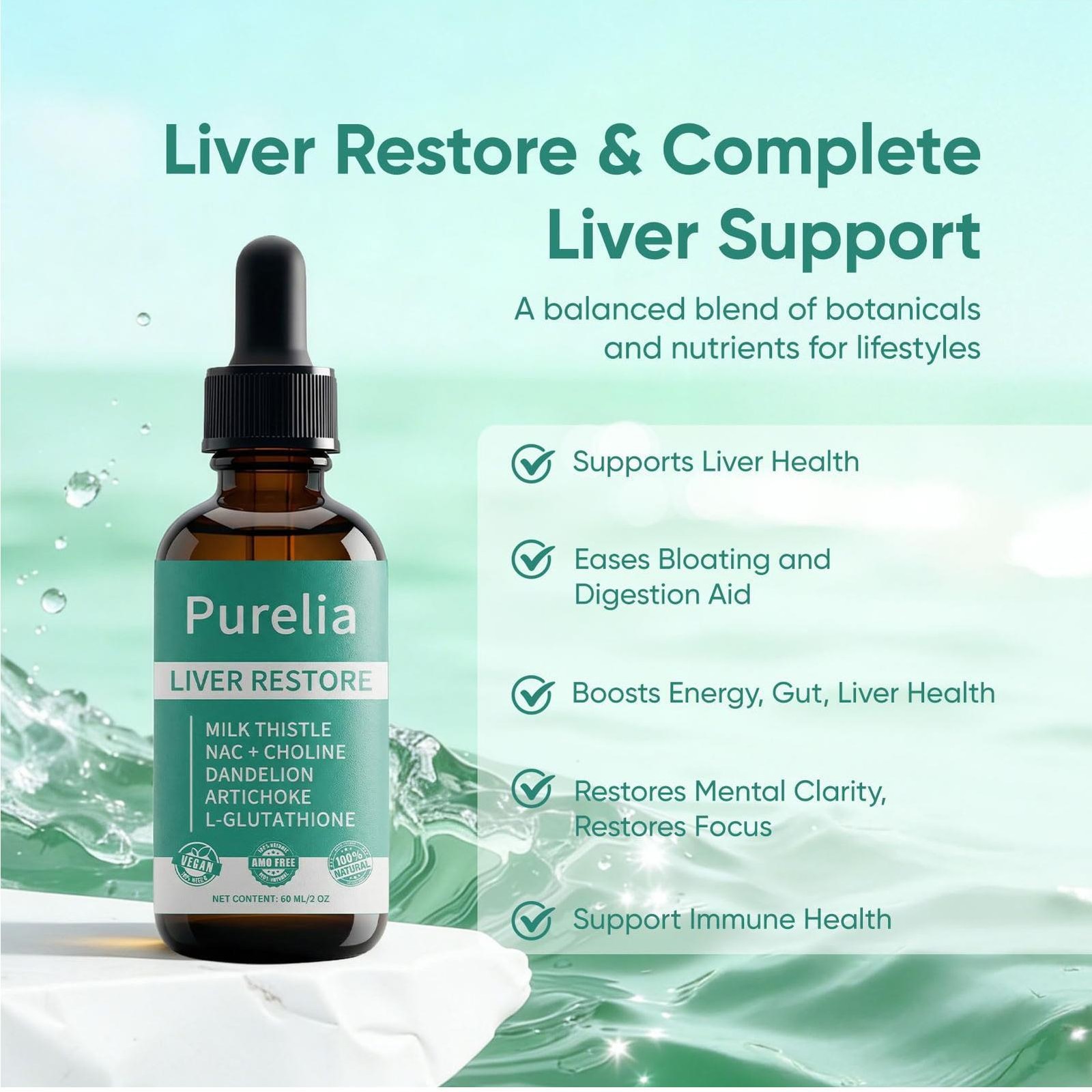 Purelia Liver Restore, Complete Liver Support Supplement With Milk Thistle 60ml