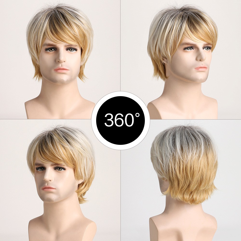 Men’s 11in Short Brown Straight Wig Heat Resistant Synthetic Cosplay Party