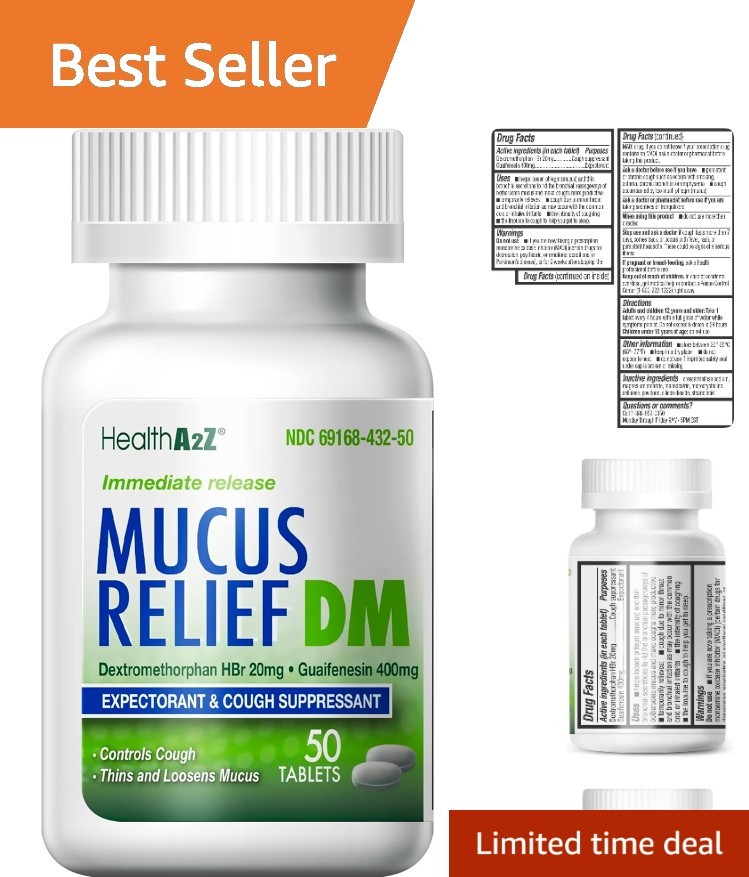 Mucus Relief DM 50 Count | Dextromethorphan 20mg & Guaifenesin 400mg Tablets