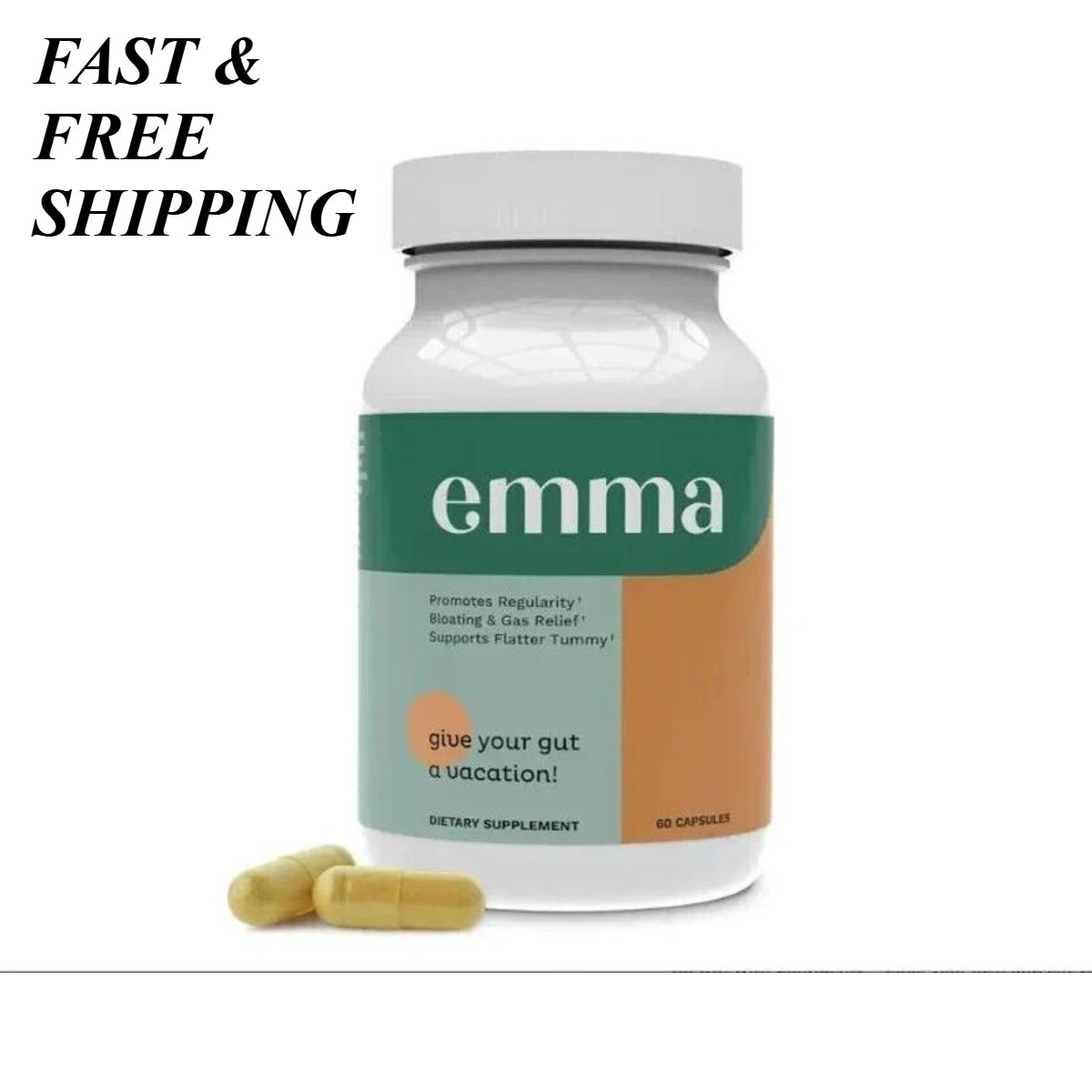 2 BOTTLES–Emma Gut Health Supplement for Gas & Bloating Relief,Leaky Gut Repair