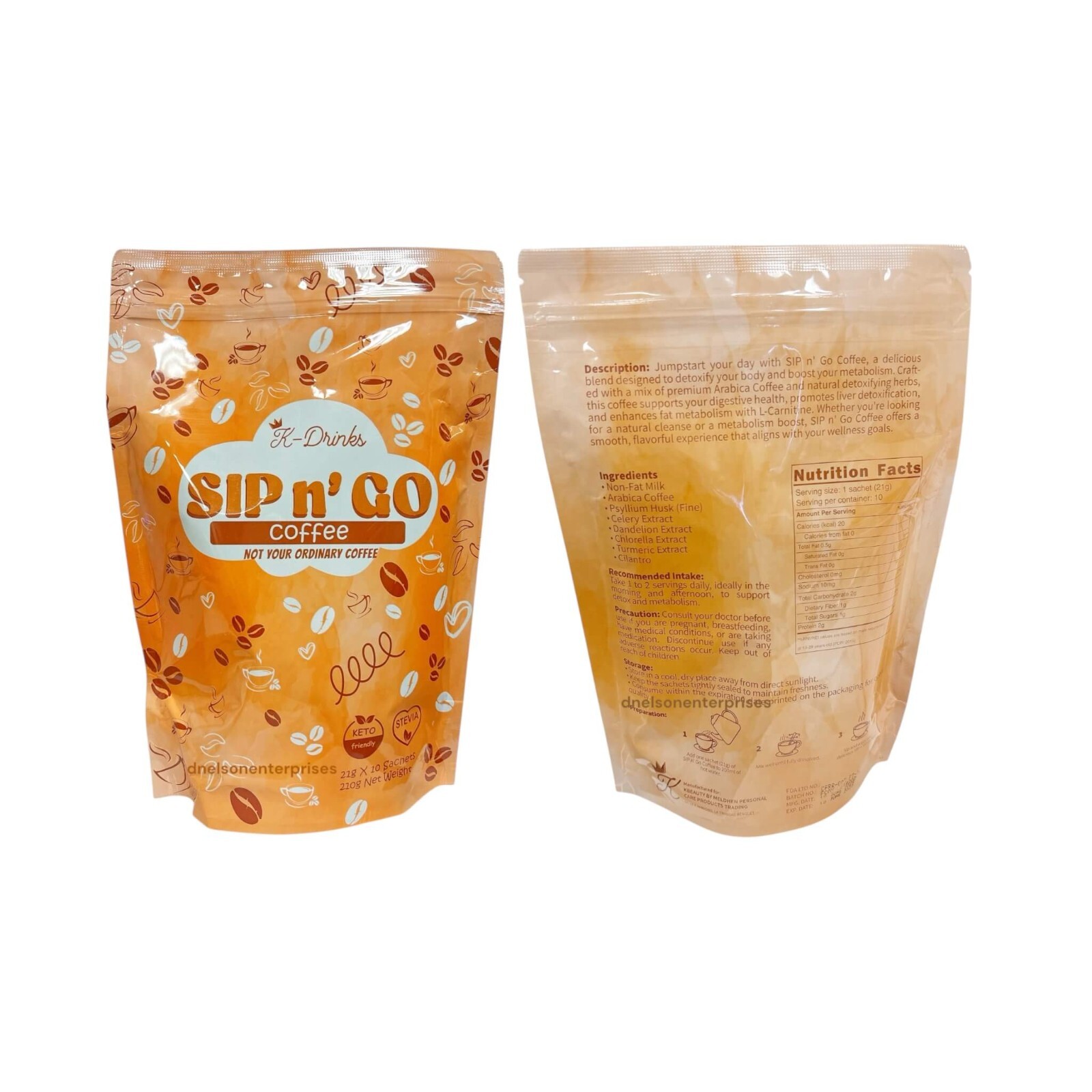 K-Drinks Sip N’ GO Coffee Keto Instant Mix w/ Stevia 22g x 10 Sachets