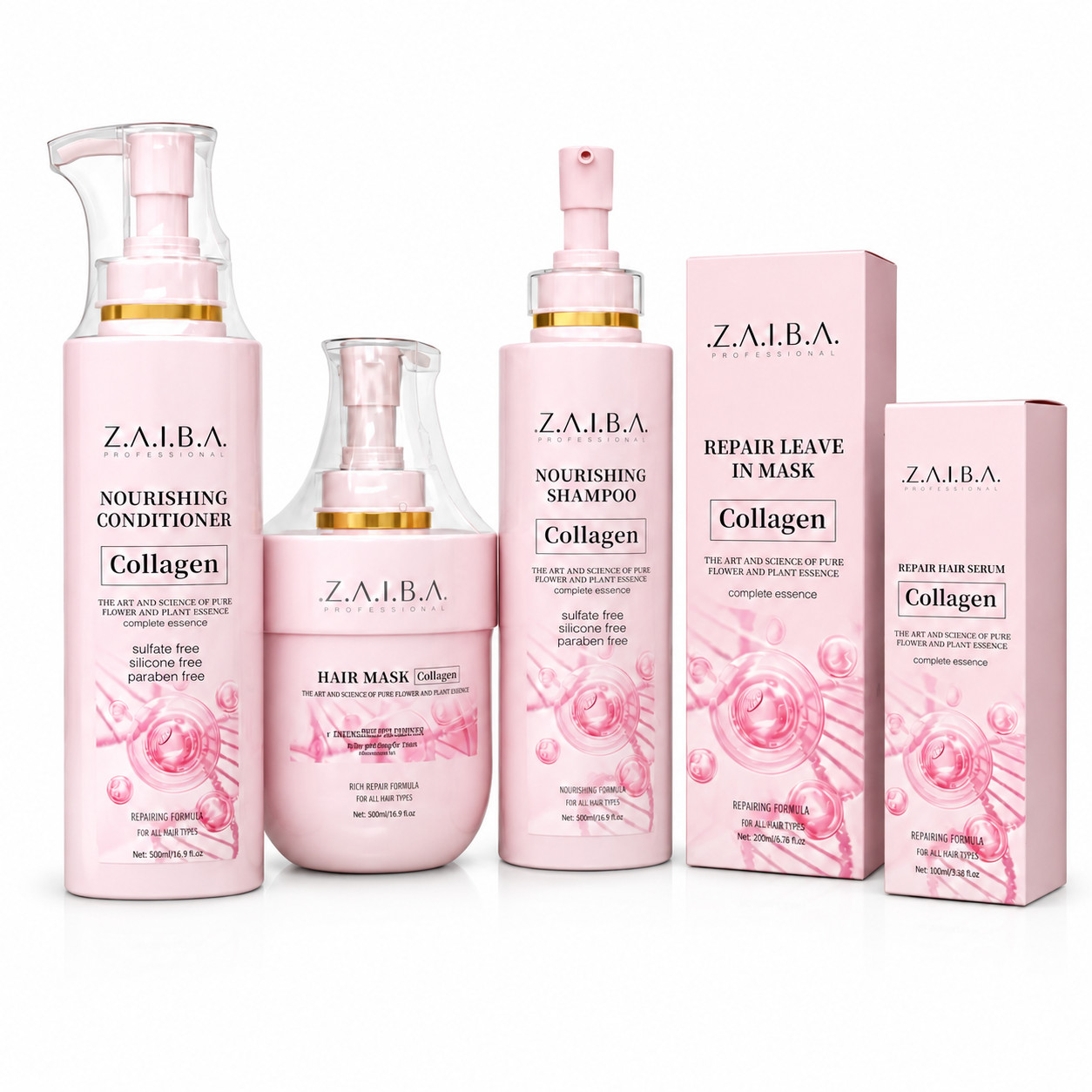 ZAIBA Collagen Hair Repair Set Shampoo Conditioner Hair Mask Serum 5PCS Set