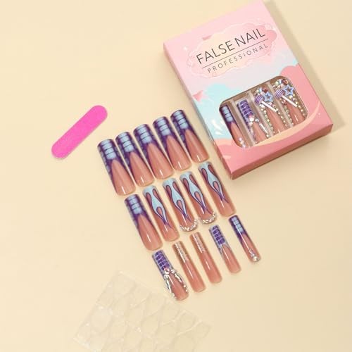 Press on Nails Extra Long – Square Press On Nails with 3D 19-Purple Lollipops