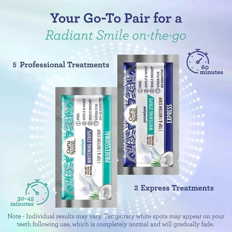 NEW Guru Nanda Whitening Strips, 7-day treatment (7 Packets – 2 Strips per pack)