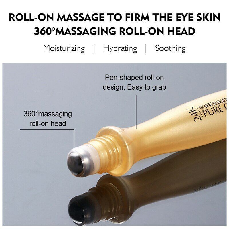 24K Gold Roll-on Puffy Eye Cream Dark Circles Puffiness Anti-Aging Fine Line