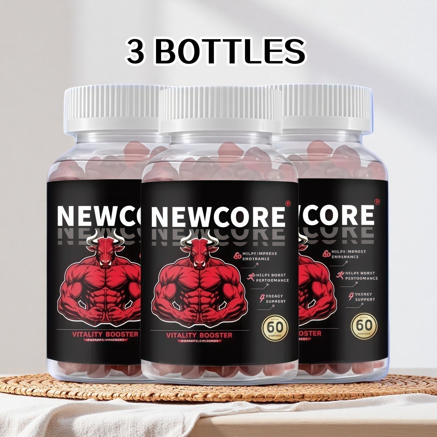 3 Pack Newcore Male Performance Gummies, New Core Max Formula (3 Month Supply)