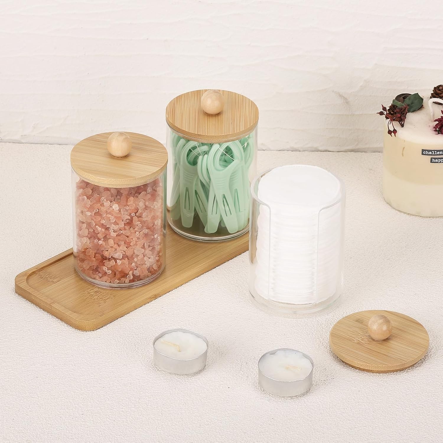 Space-Saving 10 oz Bathroom Containers with Dust-Proof Bamboo Lids – 3 Pack