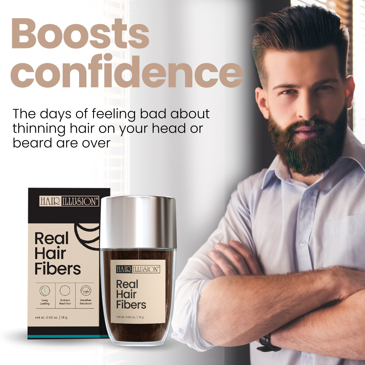 Real Hair Building Fibers by HAIR ILLUSION Instant Hair Loss Recovery 18 Grams