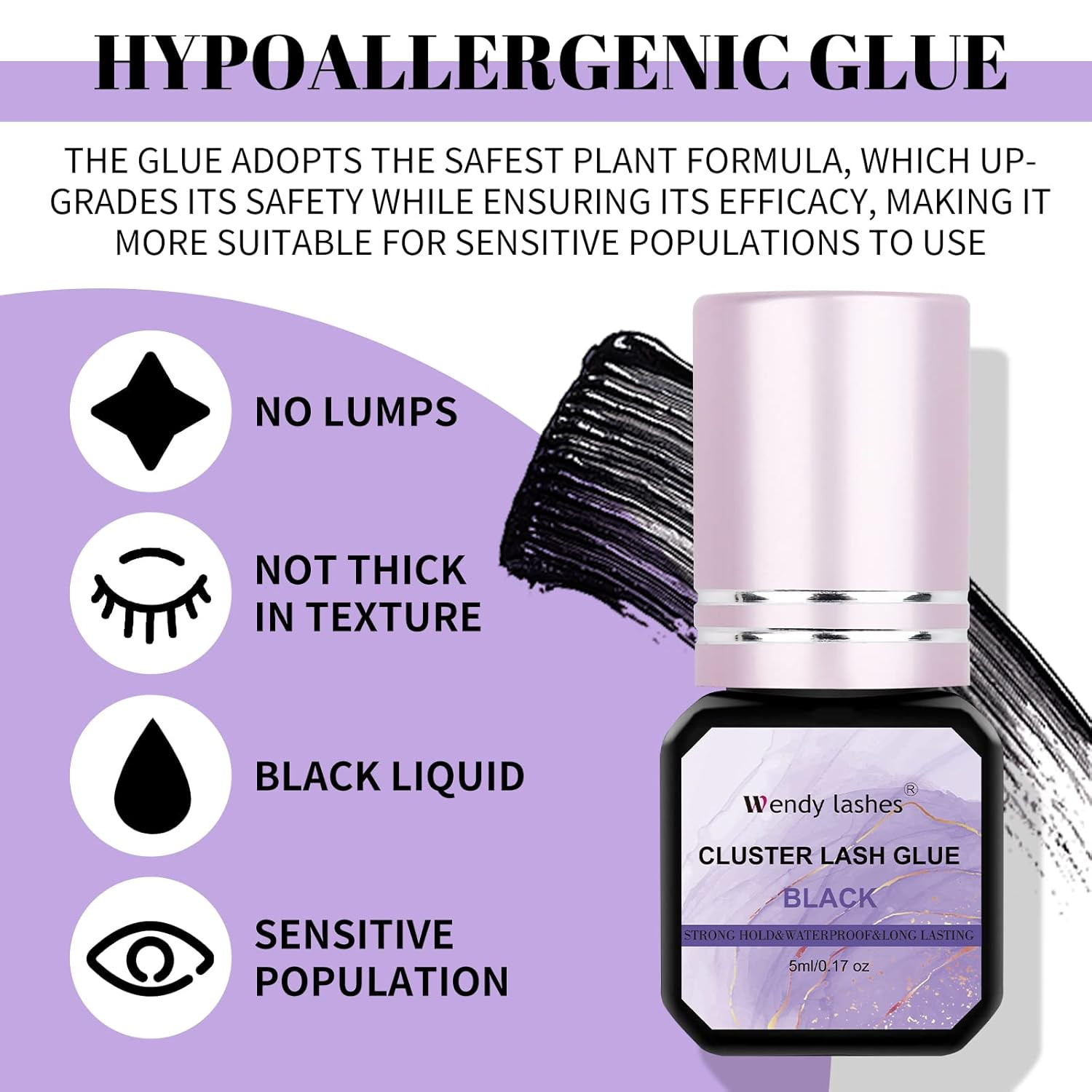 Lash Cluster Glue Eyelash Black Sensitive Fast Drying Waterproof Lashes-Glue Ind