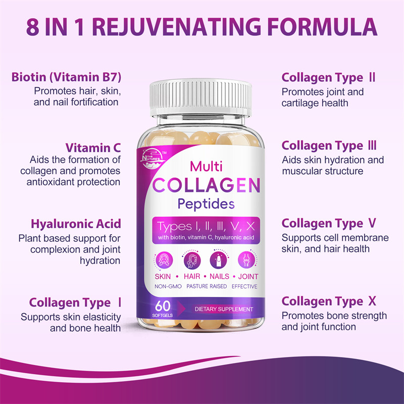 Multi Collagen Peptides Capsules Hydrolyzed (Type I, II, III, V, and X collagen)