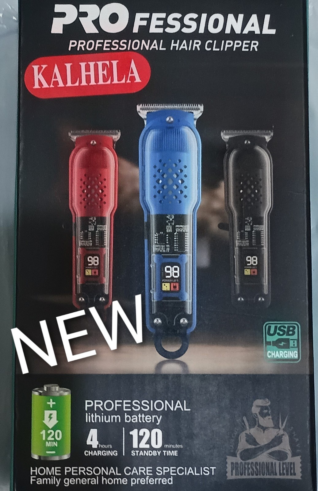 Kalhela Professional Hair Clipper with a lithium battery/USB, Three color option
