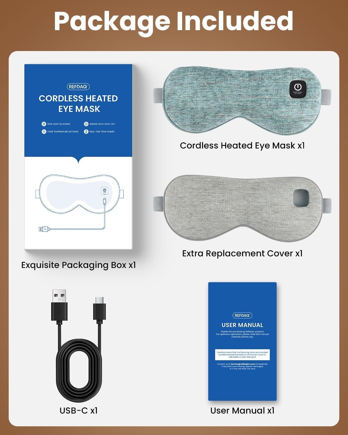 Cordless Heated Eye Mask with 1500mAh Large Battery, 4 Heat Levels & 100% Blacko