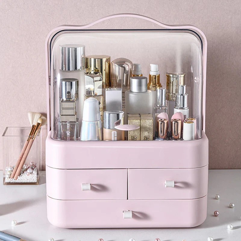 1pc Cosmetics Receiving Box Dust-Proof Desktop Makeup Organizer with Drawer for