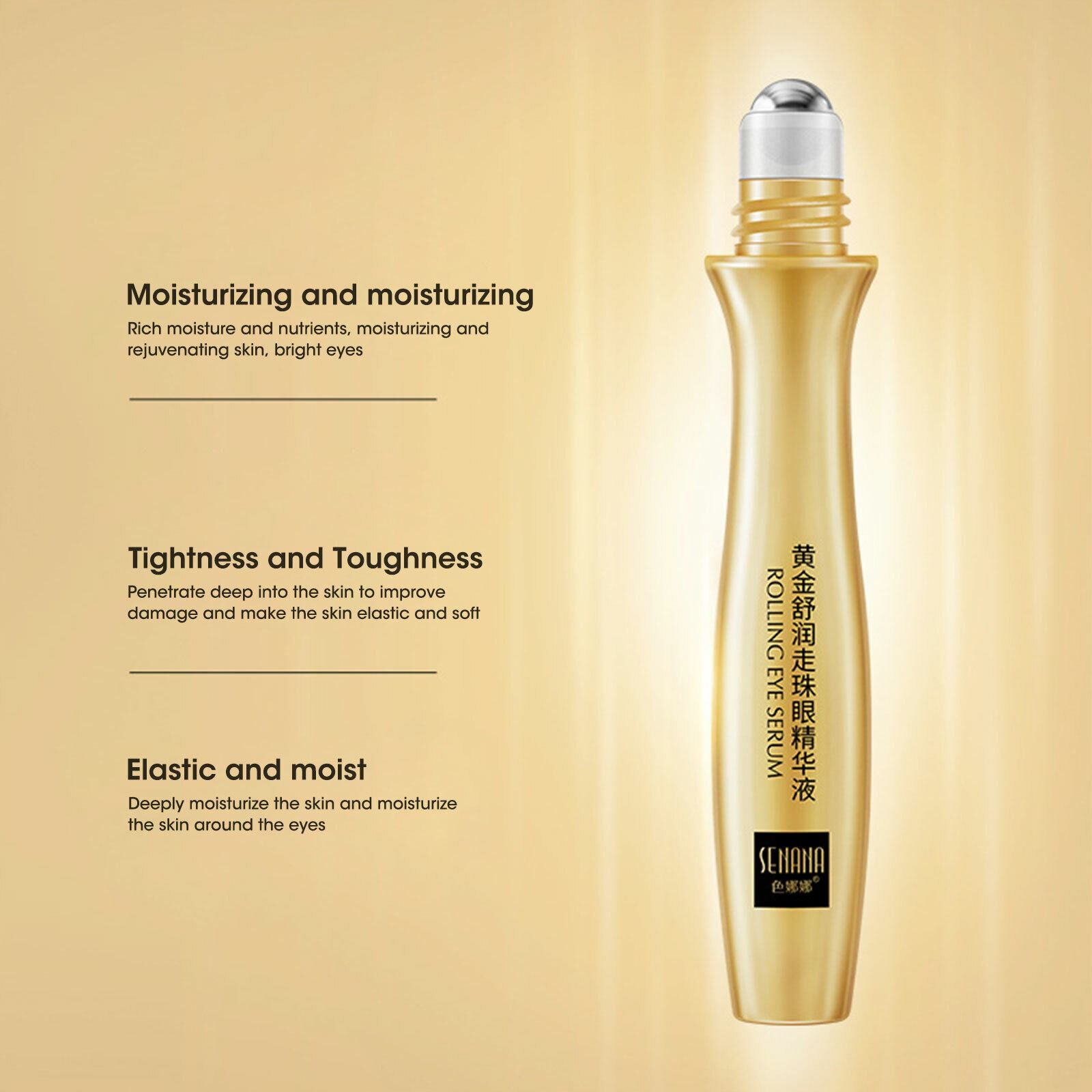 24K Gold Eye Serum Peptide Collagen Cream Roll-on Essence Anti Wrinkle Puffiness