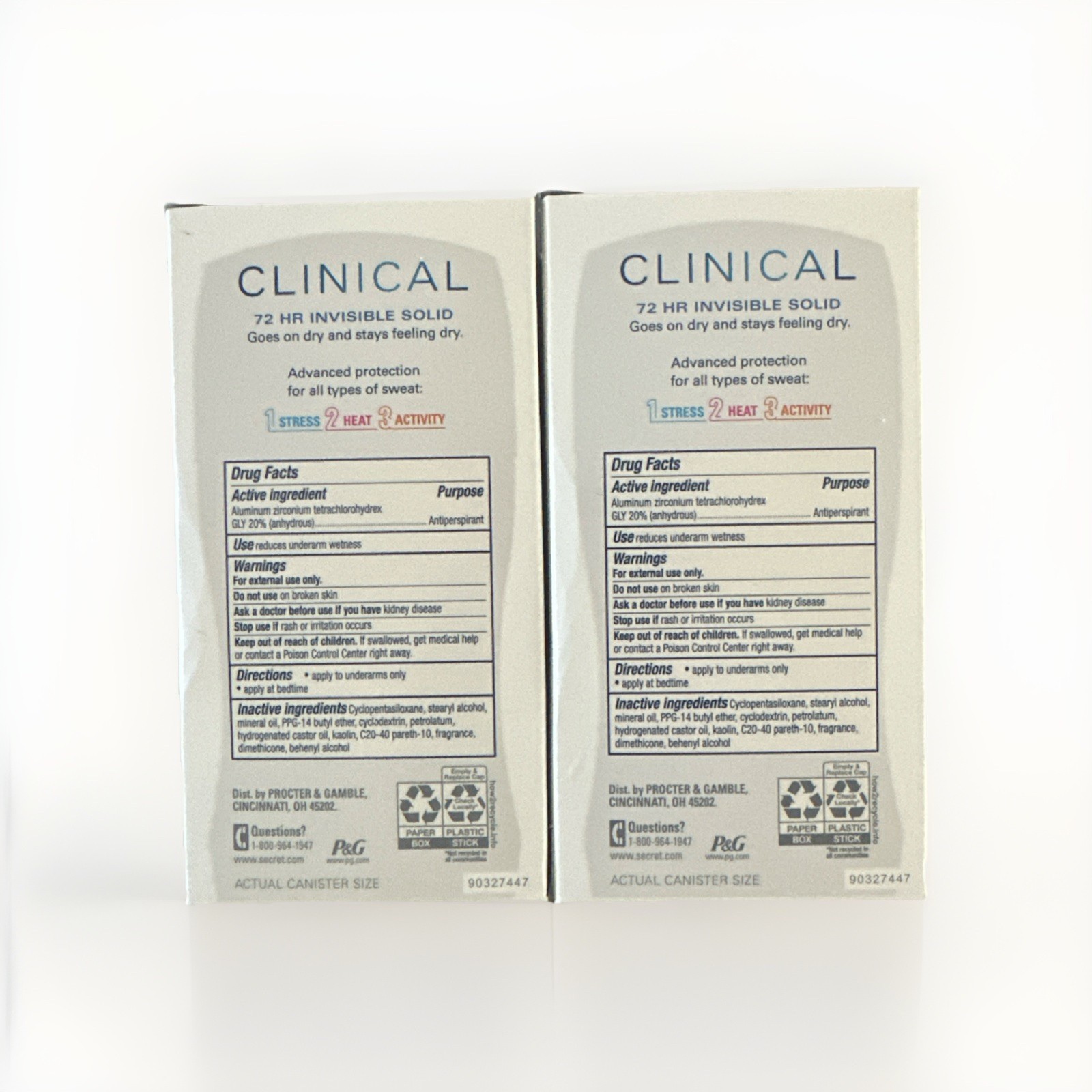 2 – Secret Clinical 72 Hr Invisible Solid Completely Clean 1.6 oz Lot NEW