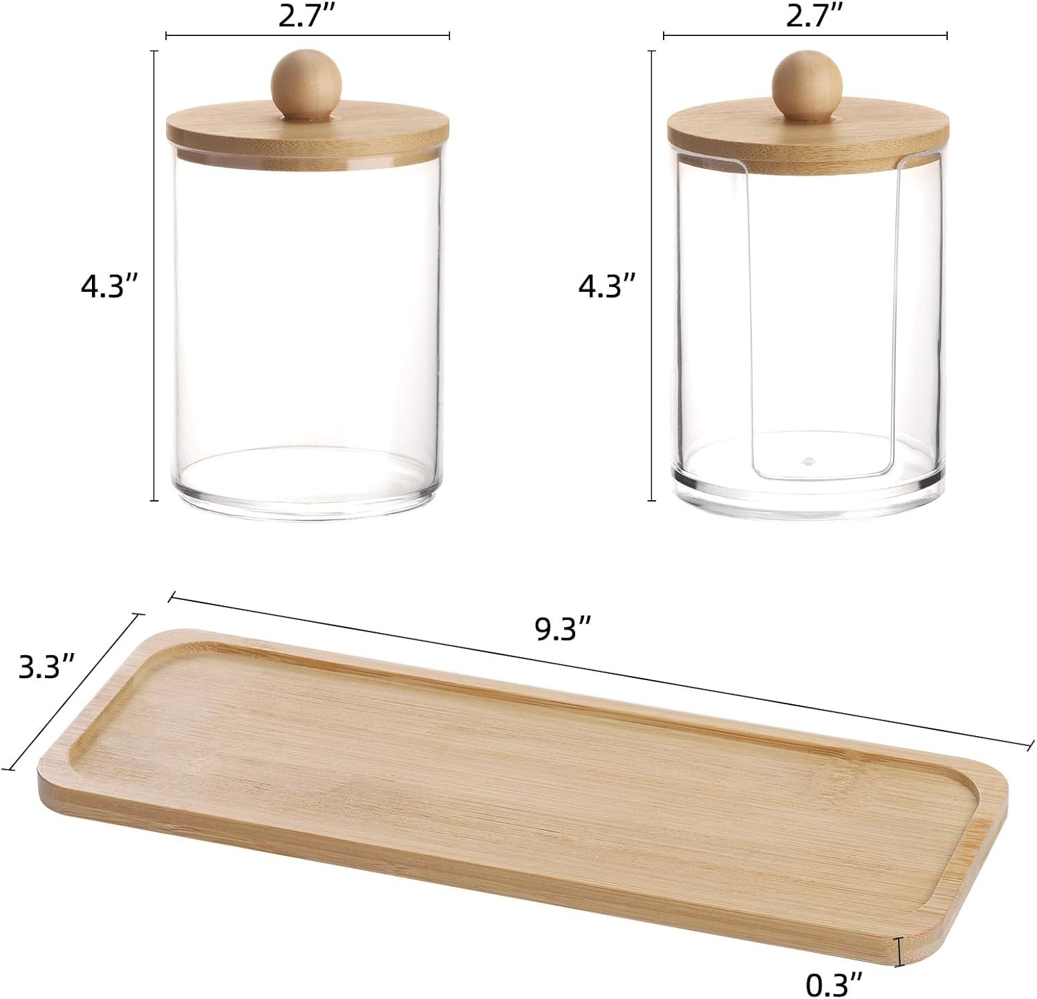 Space-Saving 10 oz Bathroom Containers with Dust-Proof Bamboo Lids – 3 Pack