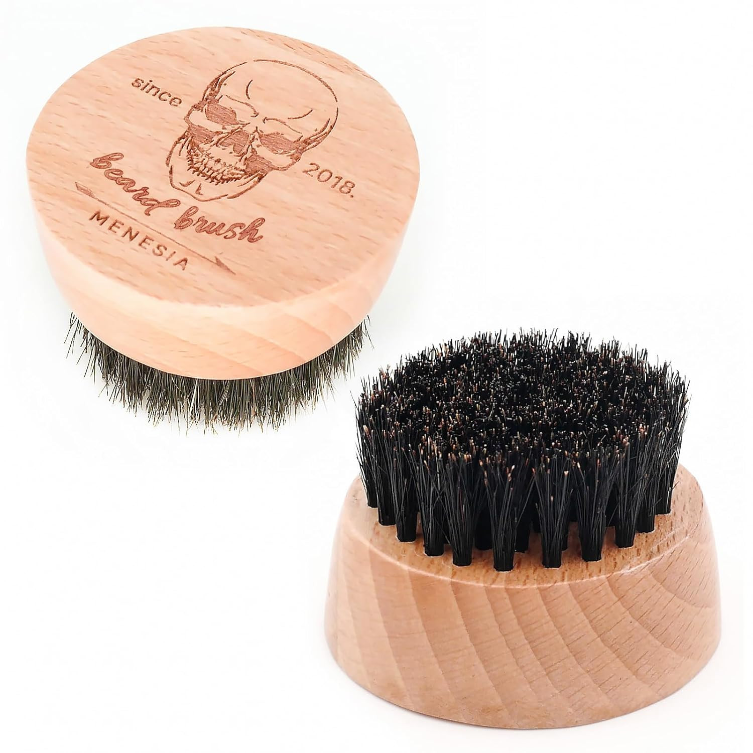 Small and round Beard Brush, Pocket Travel Men’S Wooden Boar Bristle Hair Beard