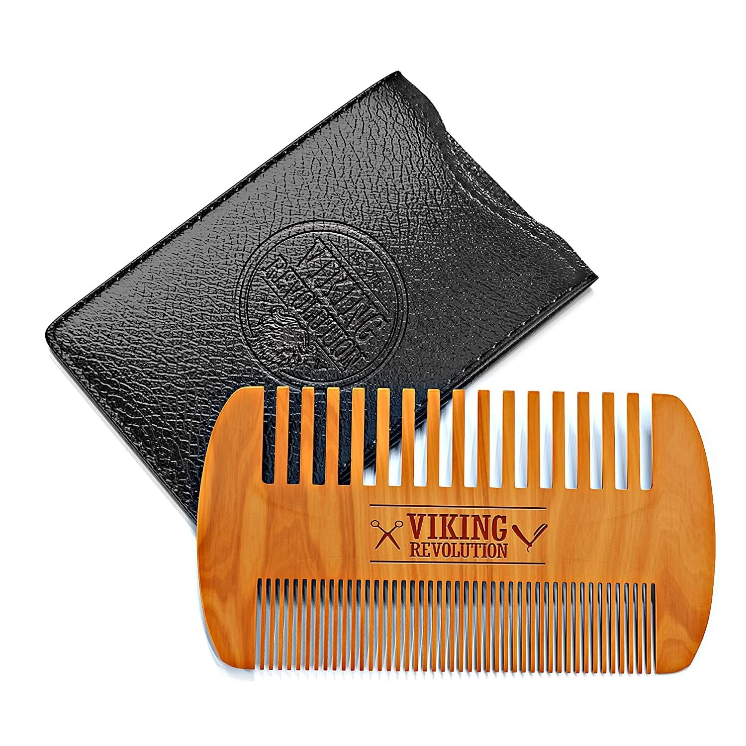 Wooden Beard Comb & Case, Dual Action Fine & Coarse Teeth, Perfect for use with