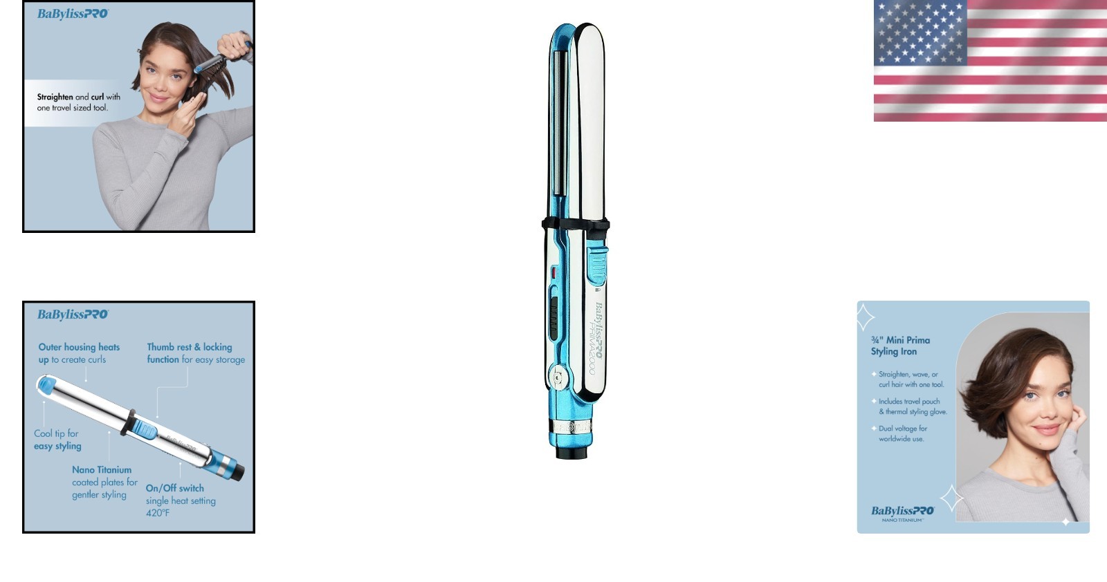 Prima 2000 Mini Nano Titanium 3/4″ Iron – Fast Heat, All Hair Types, Pouch