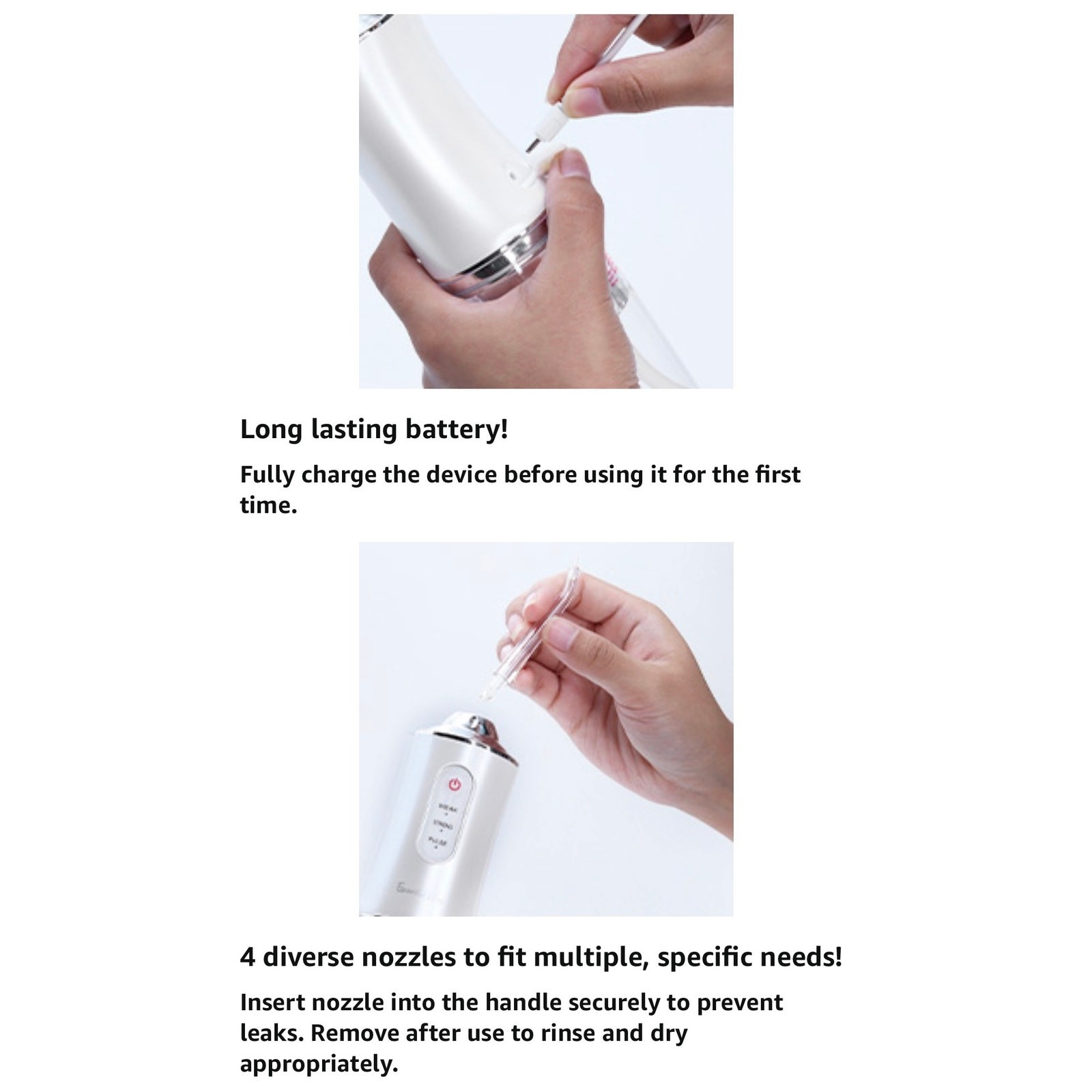 Portable Water Flosser Rechargeable Battery Cordless 4 Floss Picks Teeth Cleaner