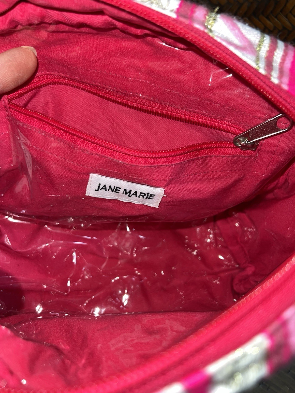 Jane Marie Pink Sequin Santa Makeup Bag Zipper Pouch 8.75 in x 7 in