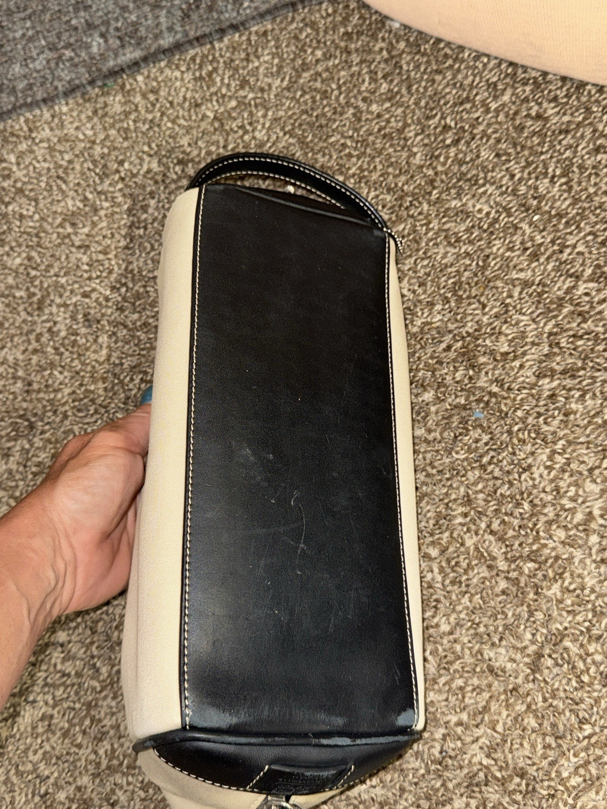 Coach Leather Beige and Black travel Bag Case with Zipper Closure