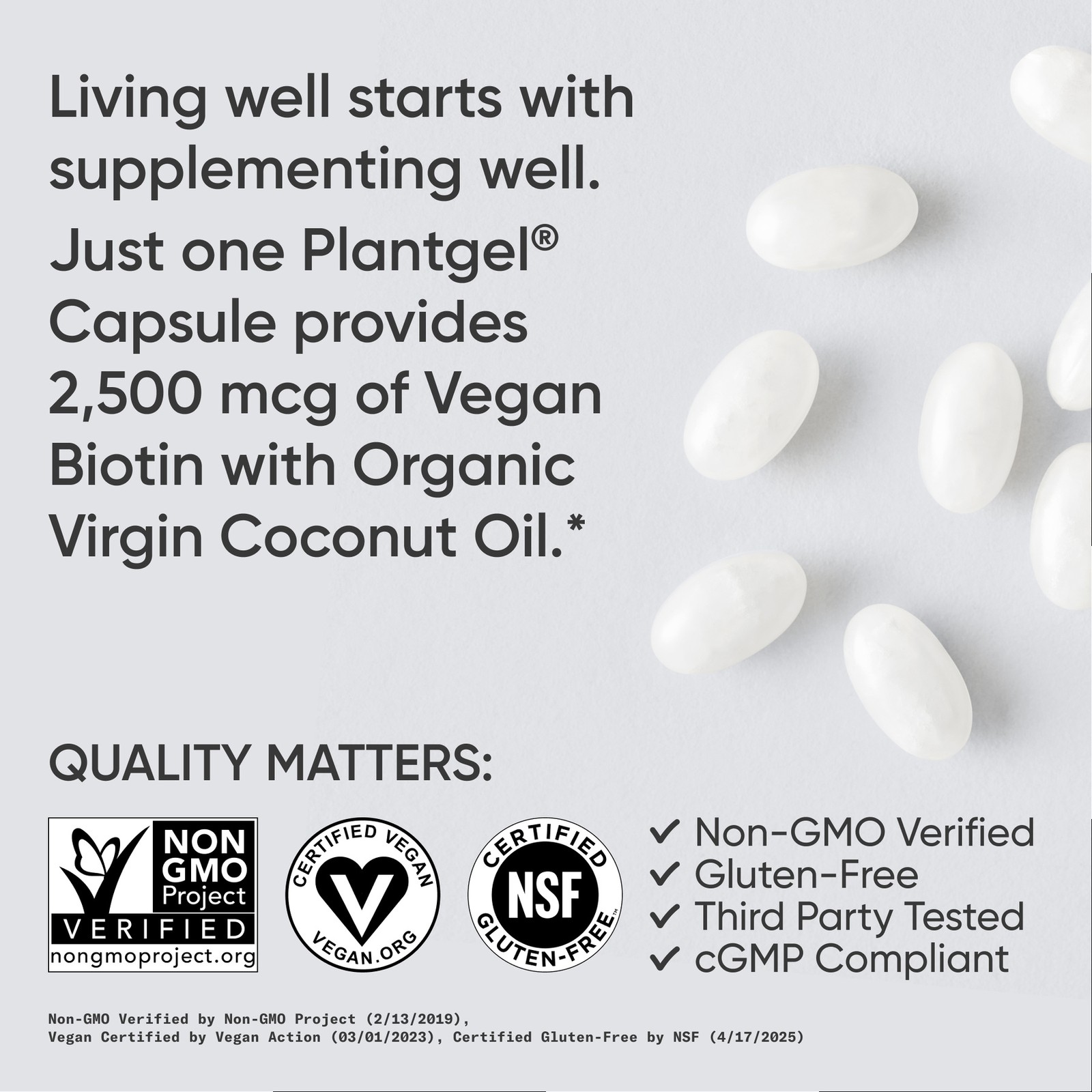 Vegan Biotin 2500mcg w/ Coconut Oil Extra Strength Biotin – 120 Veggie Softgels