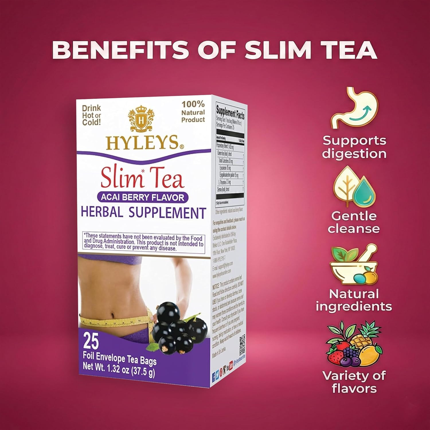 Slim Tea Acai Berry Flavor – Weight Loss Herbal Supplement Cleanse and Detox – 2