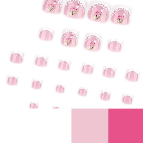 Press on Nails and Toenails Set – 48Pcs Medium Almond French Tip Fake Style-33