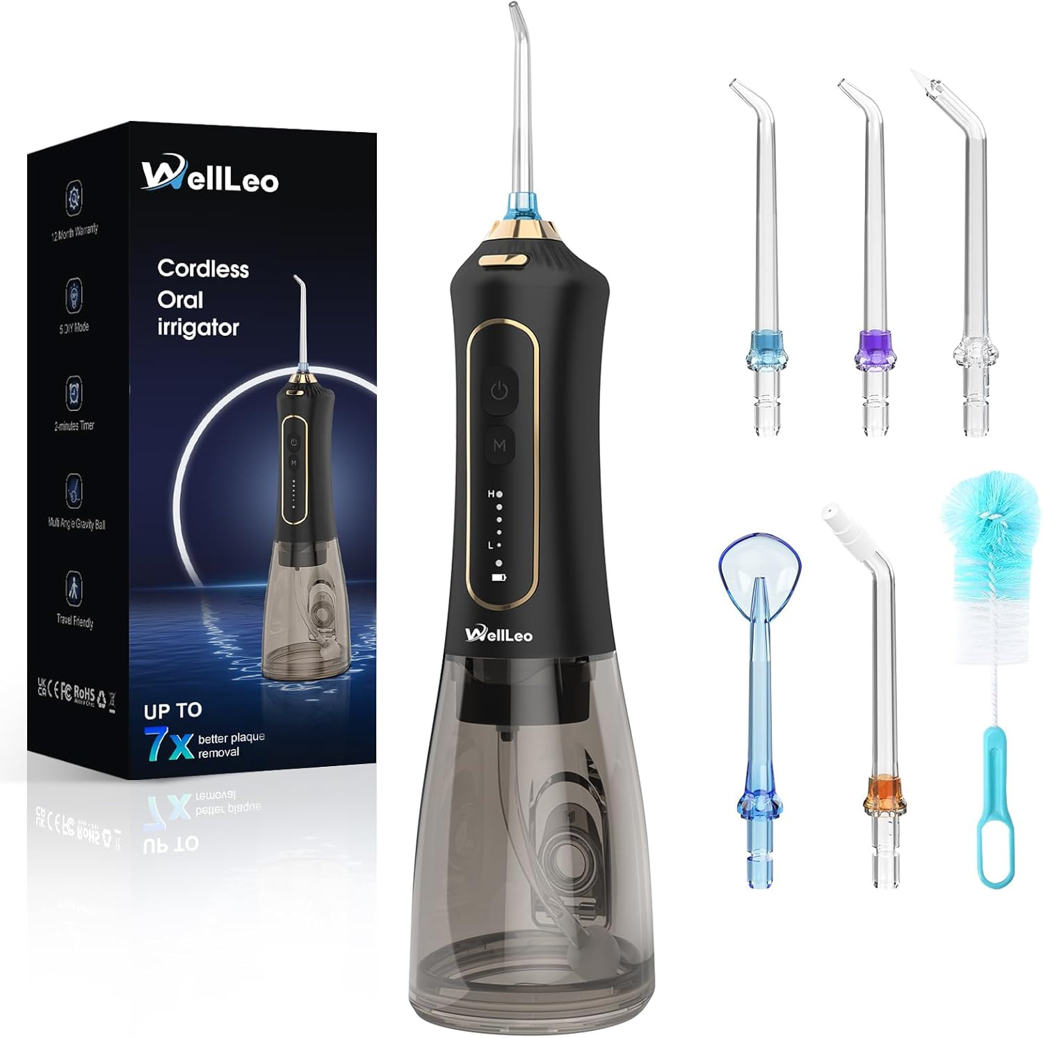 Wellleo Water Flossers for Teeth, 300ML Cordless Oral Irrigator Rechargeable Den