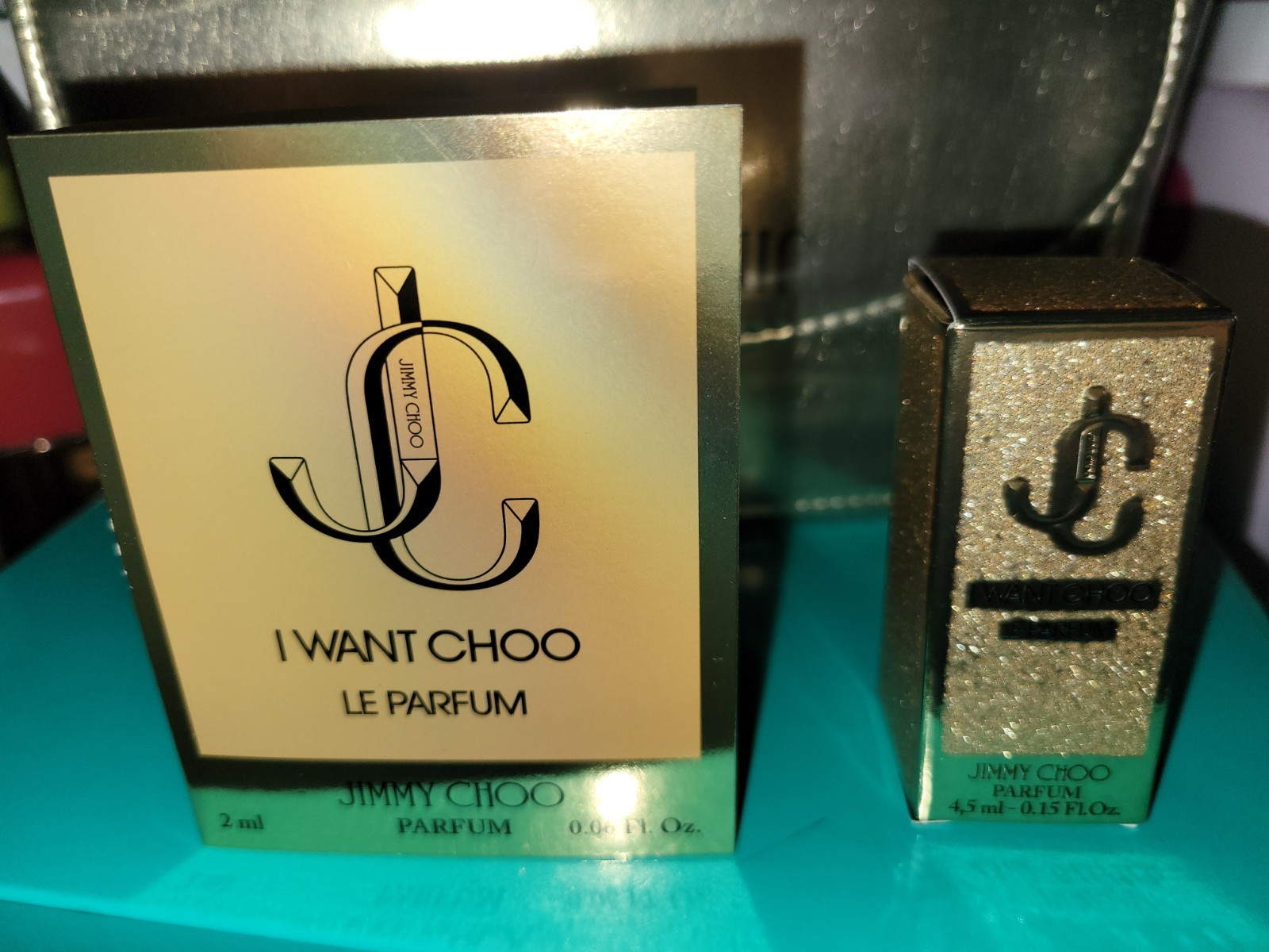 Jimmy Choo I Want Choo Le Parfum Miniature with exclusive Gold handbag.