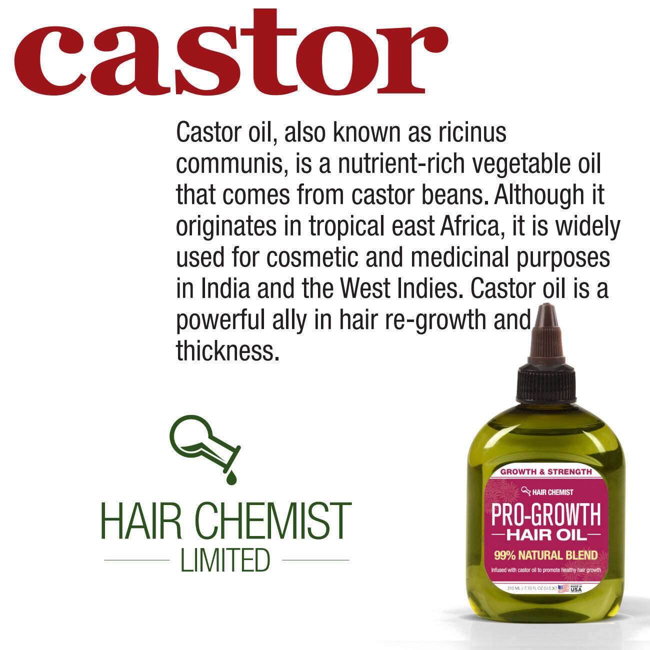 Hair Chemist Pro-Growth Hair Oil with Castor Oil 7.1 oz.