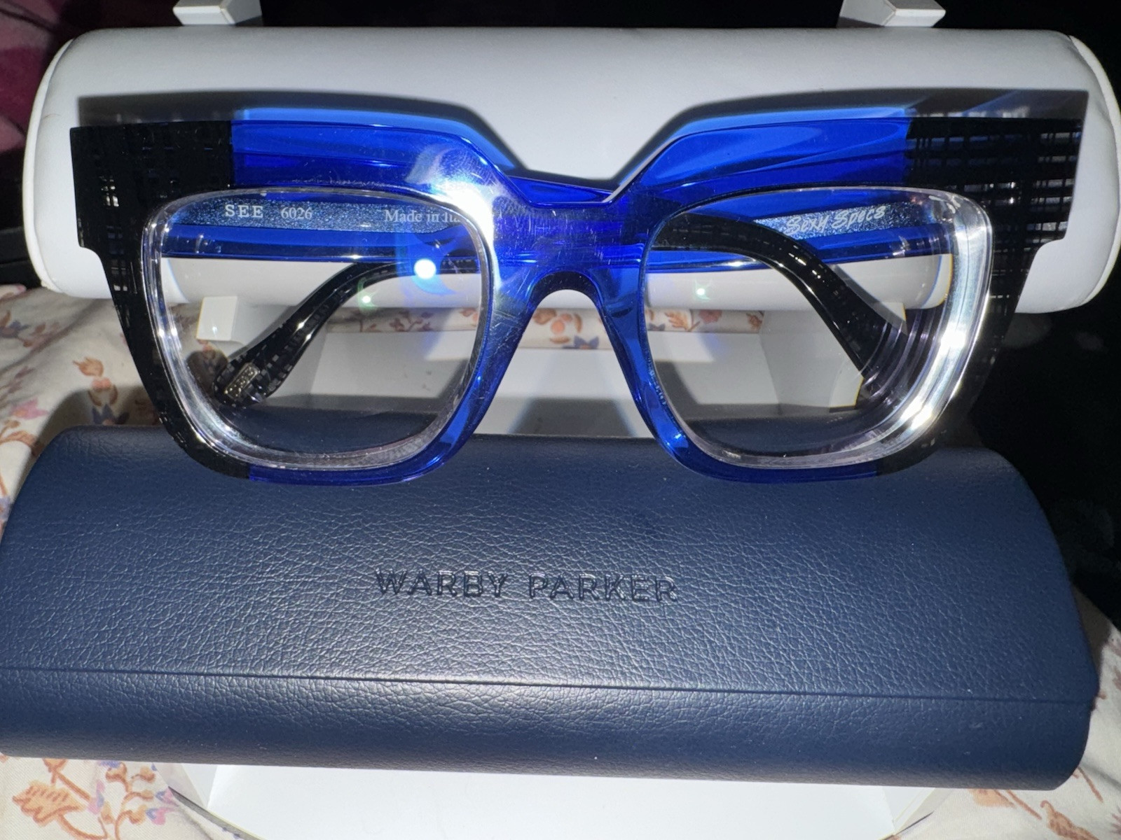 SEE Sexy Specs 6026 Eyeglasses Frame Bright Blue and Black Unique Square Italy