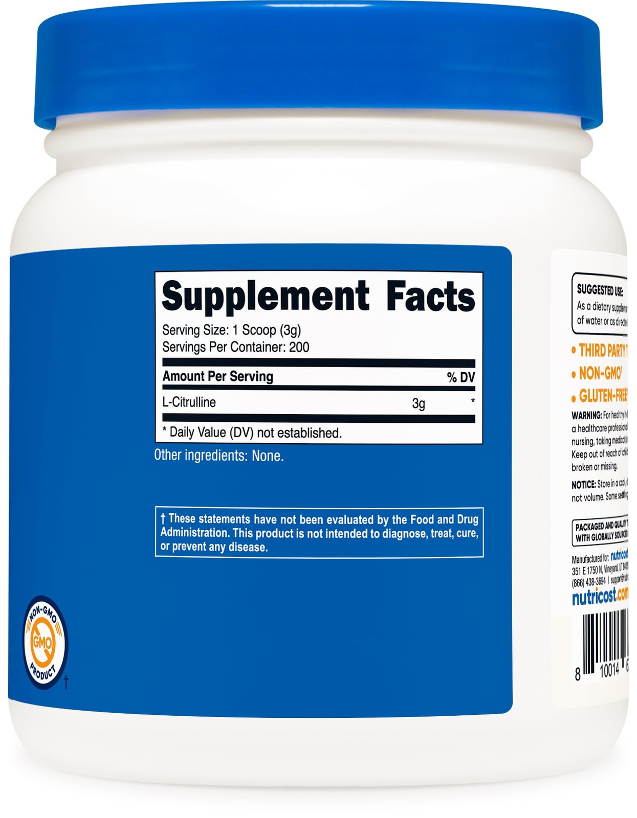 Nutricost Pure L-Citrulline (Base) Powder (600 1.34 Pound (Pack of 1), Red